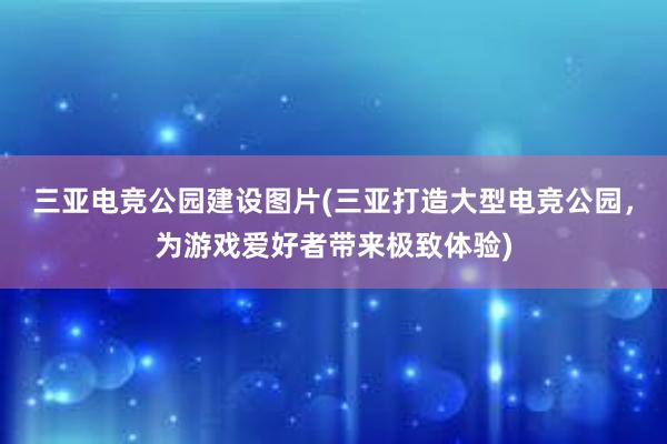 三亚电竞公园建设图片(三亚打造大型电竞公园，为游戏爱好者带来极致体验)