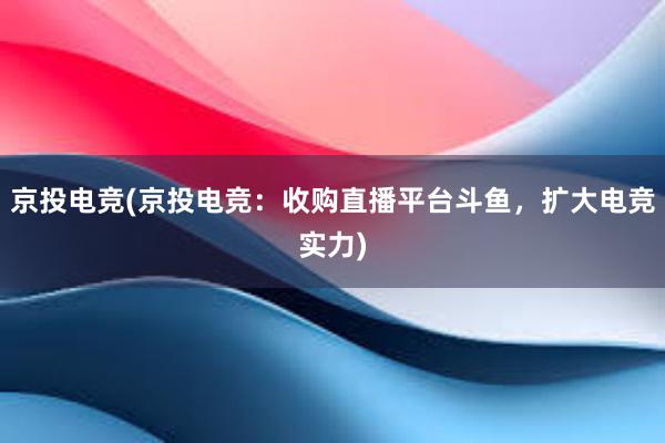 京投电竞(京投电竞：收购直播平台斗鱼，扩大电竞实力)