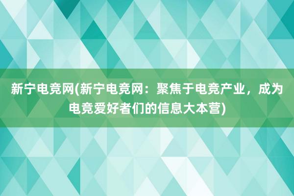 新宁电竞网(新宁电竞网：聚焦于电竞产业，成为电竞爱好者们的信息大本营)