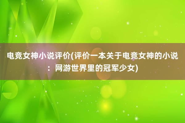 电竞女神小说评价(评价一本关于电竞女神的小说：网游世界里的冠军少女)