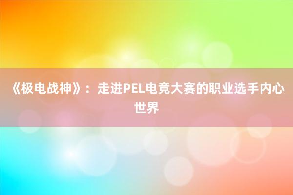 《极电战神》：走进PEL电竞大赛的职业选手内心世界